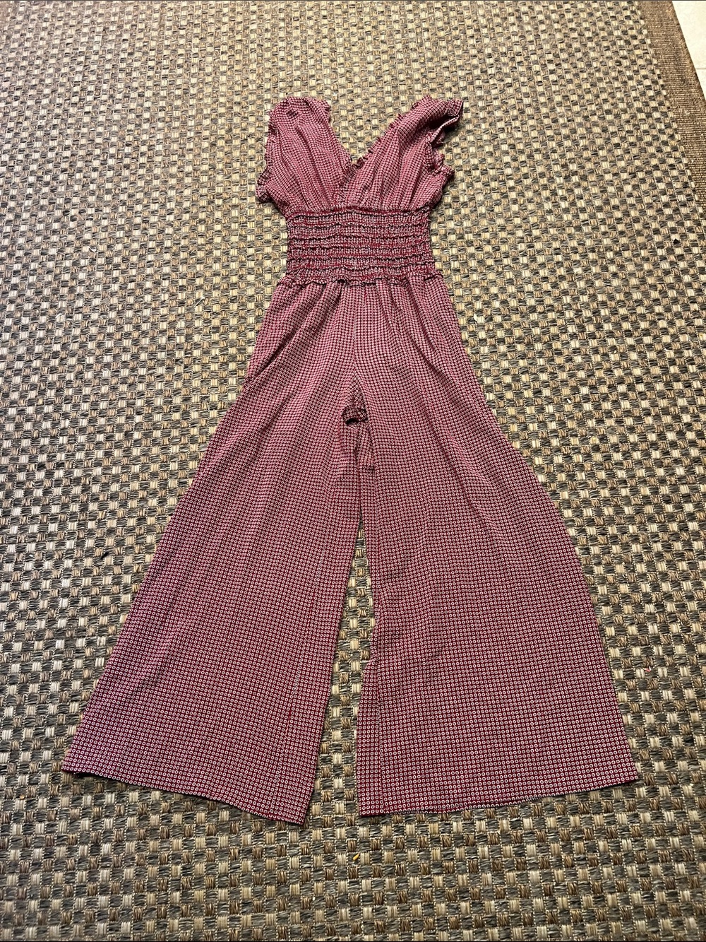 Max Studio  small Burgundy Gingham Wide-Leg Jumpsuit Final Price